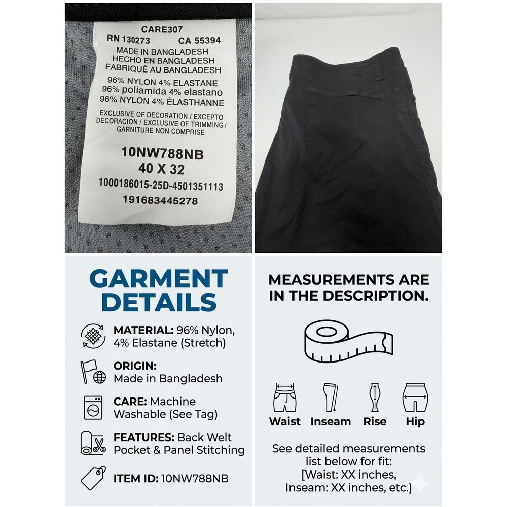 NWT Wrangler ATG‎ Men's 40x32 Black Performance Series Pants Stretch Hiking